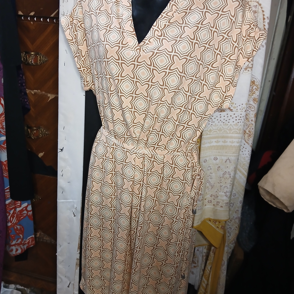 ESQUALO Beige Geometric Midi Dress